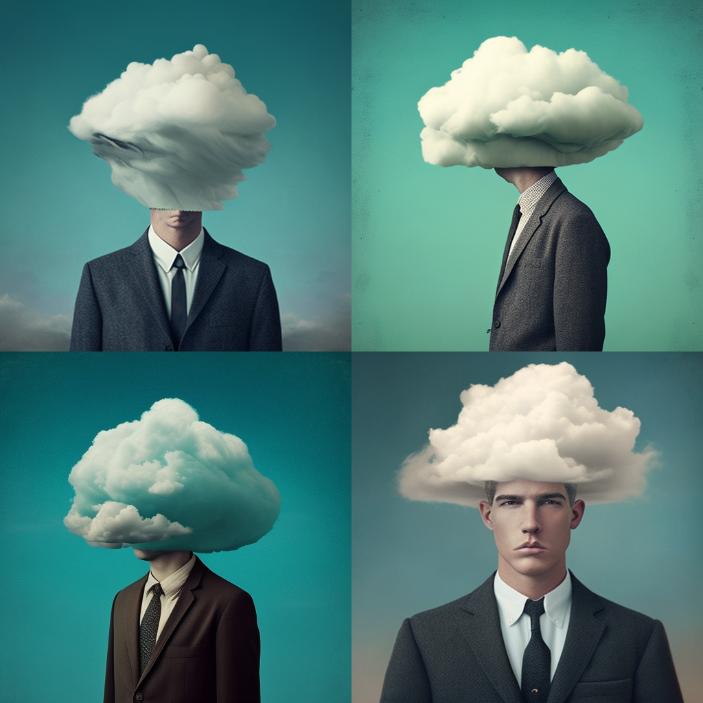people with heads in clouds